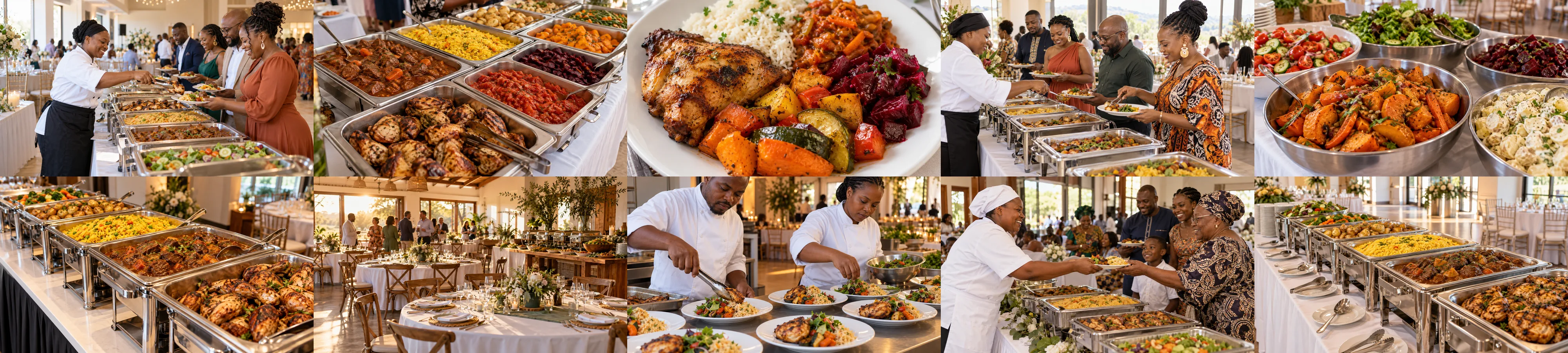 A Zweli Group caterer serving South African buffet food to guests at a celebration